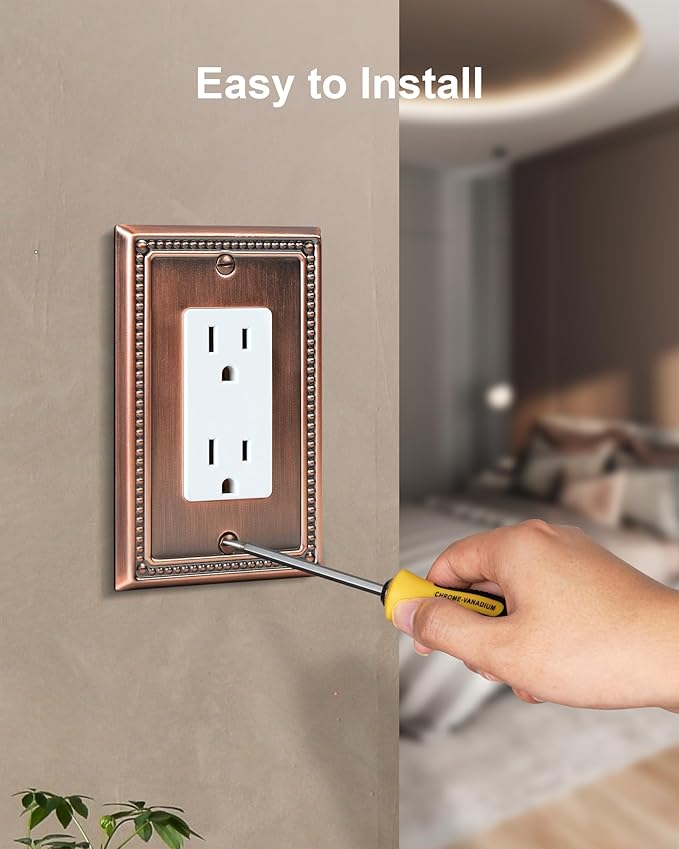 6-Pack Decorator Outlet Cover Plate, Decorative Switch Plates and Outlet Covers, Antique Copper Metal Wall Plates for Electrical Outlets, Receptacle, GFCI Outlet, Dimmer Switch
