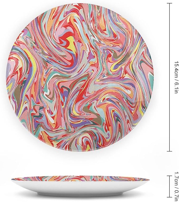 Ceramic Display Plate, Abstract Ceramic Hanging Decorative Plate, Mix of Colors Messy Dirty Look Artistic, 6 Inch, Household Custom Ceramic Plate, Multicolor