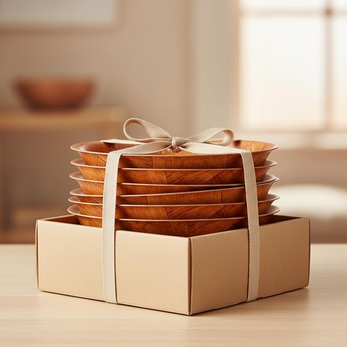 14-inch Wooden Serving Bowl, Set Of 6 | Round | Stackable | EZ To Wash | Great For Salads, Fruits, Snacks, And More [6PK]