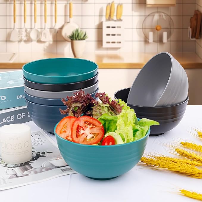 Supernal 32pcs Wheat Straw Dinnerware Sets,Plastic Plates and Bowls Sets for 8,Unbreakable Plates and Bowls Sets Dishwasher Safe Fun Colors Perfect for Cooking Family Camping Picnics