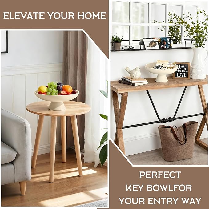 Fruit Bowl for Kitchen Counter, 11.8" W Large Concrete Decorative Bowls for Home Decor Purse Key Bowl for Entryway Table, Modern Style Catch-all Bowls (Off-White)