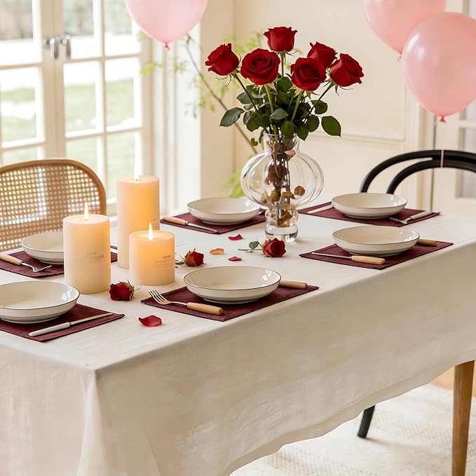 Home Brilliant Red Placemats for Holiday Linen Placemats Heat Resistant Dining Table Mats Kitchen Place Mats Dinner Valentine's Day Decor, Set of 6, Wine Red