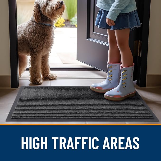 OLANLY Front Door Mat Indoor Outdoor Entrance, Waterproof Heavy Duty Doormat, Fade Resistant, Low Profile, Easy Clean Patio Porch Welcome Floor Mats for Entry, 29.5x17, Charcoal Grey