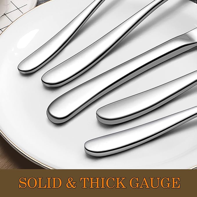 46-Piece Heavy Duty Silverware Set of 8, LIANYU Stainless Steel Flatware Set with Serving Utensils, Thick Cutlery Eating Utensils Include Fork Knife Spoon, Mirror Finished, Dishwasher Safe