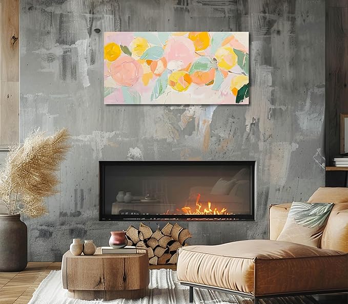 ADJUVANT Wall Art Impressionist Colorful Floral 60"L x 30"W, Bright Blooms With Pastel Leaves Canvas Painting Lively Petals Artwork Prints Floral Wall Decor for Living Room Bedroom Dining Room Home Office