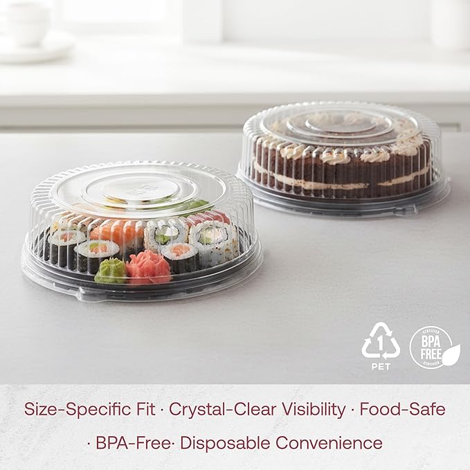 Smarty Had A Party 12 Inch Clear Round Plastic Tray Lids – Stackable Plastic Dome Lids for Catering Trays with Lids, Party Trays & Food Platters – BPA-Free Disposable Dome Covers – 25-Pack
