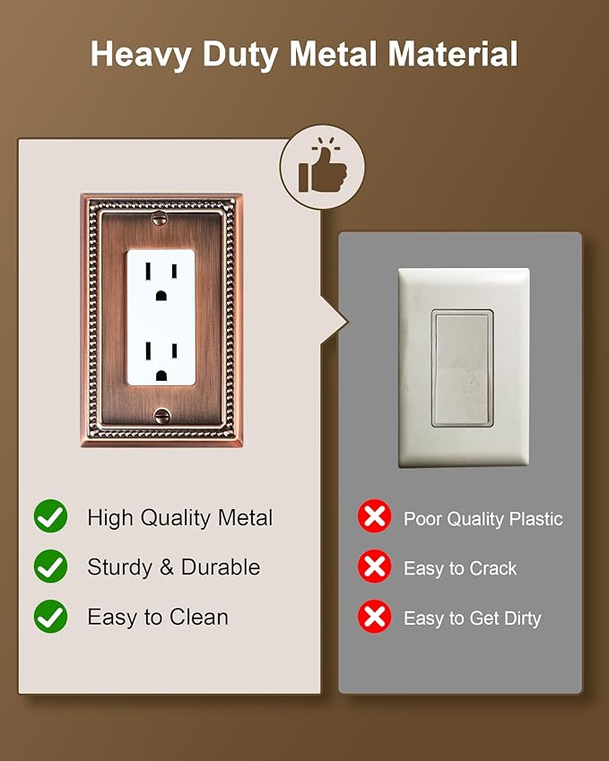 6-Pack Decorator Outlet Cover Plate, Decorative Switch Plates and Outlet Covers, Antique Copper Metal Wall Plates for Electrical Outlets, Receptacle, GFCI Outlet, Dimmer Switch