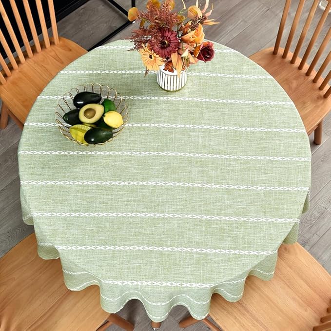 Zobesta 60 Inch Round Table Cloth Green, Linen Round Tablecloth Heavy Weight Washable Farmhouse Soft Boho Tablecloth for Party, Holiday, Picnic, Dining, Outdoor,Fall