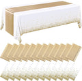 Breling 24 Packs White and Gold Disposable Plastic Tablecloths and Satin Table Runner Set, 54 x 108 Inch Tablecloth, 12 x 108 Inch Table Runners for Wedding Graduation Birthday Baby Shower