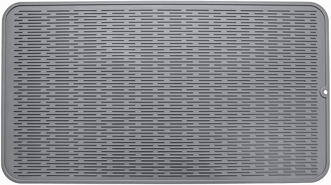 Silicone Dish Drying Mat for Multiple Usage,Easy clean,Eco-friendly,Heat-resistant Silicone Mat for Kitchen Counter or Sink,Refrigerator or Drawer Liner Grey 4XL 32 inches x 18 inches