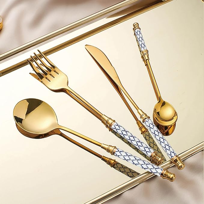 30-piece Silverware Set With Ceramic Handle, Premium Food Grade Stainless Steel Flatware Sets, Mirror Polished Cutlery Set, Dishwasher Safe (for 6 People)