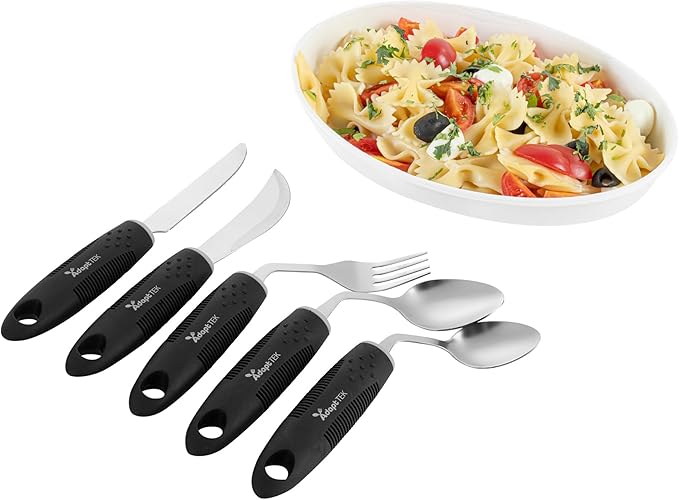 Restaurantware Adaptive Utensils - 1 count Stainless Steel, 9.84 x 5.12 x 1.57 Inches, Ergonomic Eating Aids, Non-Slip Utensil Set for Arthritis, Secure Grip Design, Black