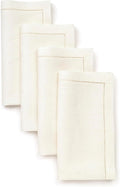 D'Moksha Homes Ivory Linen Napkins Set of 4 - Classic Hemstitch 100% Pure Linen Hemstitch Dinner Napkins 20 x 20 Inch for Valentines, Spring, Easter - Handcrafted and Machine Washable