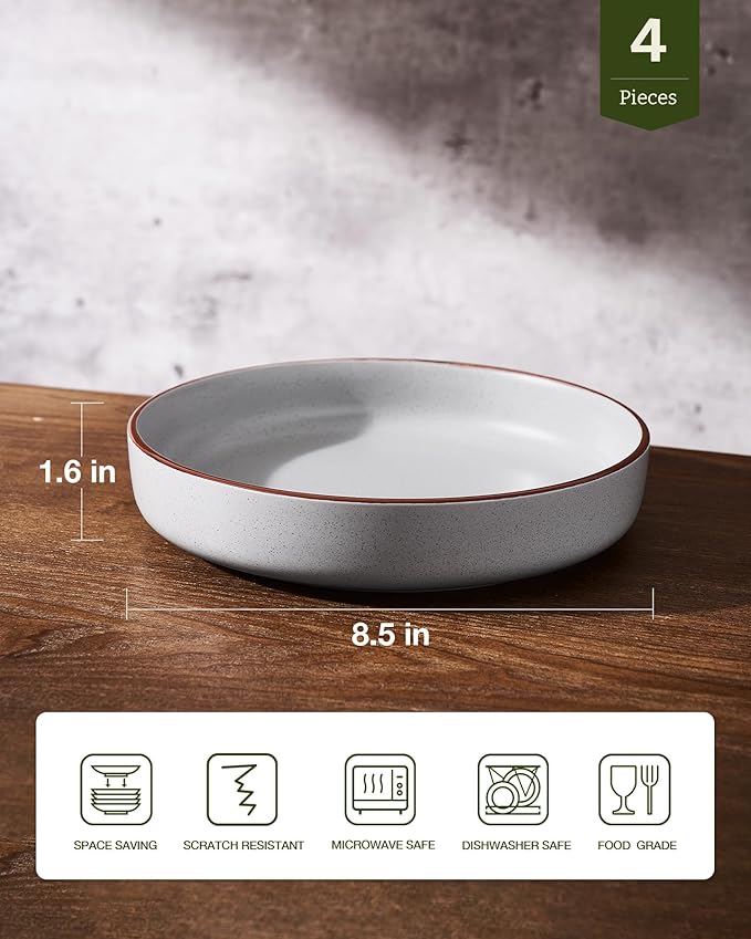 famiware Mercury Pasta Bowls Set of 4, 33 oz Large Salad Bowls, Ceramic Pasta Plates Bowls, Serving Bowls for Kitchen, Microwave & Dishwasher Safe, Multi-color