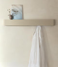 Kazai.® Coat Rack Wall Mount with Shelf 'Tone' | Modern Design Coat Hanger with Hidden Hooks and Storage | Hat Rack with Shelf in Metal | Wall-Mounted Purse Organizer | Taupe