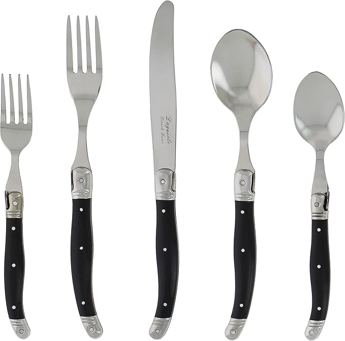 French Home Laguiole 20 Piece Flatware Set – Stainless Steel Flatware Set for 4 – Luxurious Black Onyx Utensil Set with Knives, Spoons and Forks