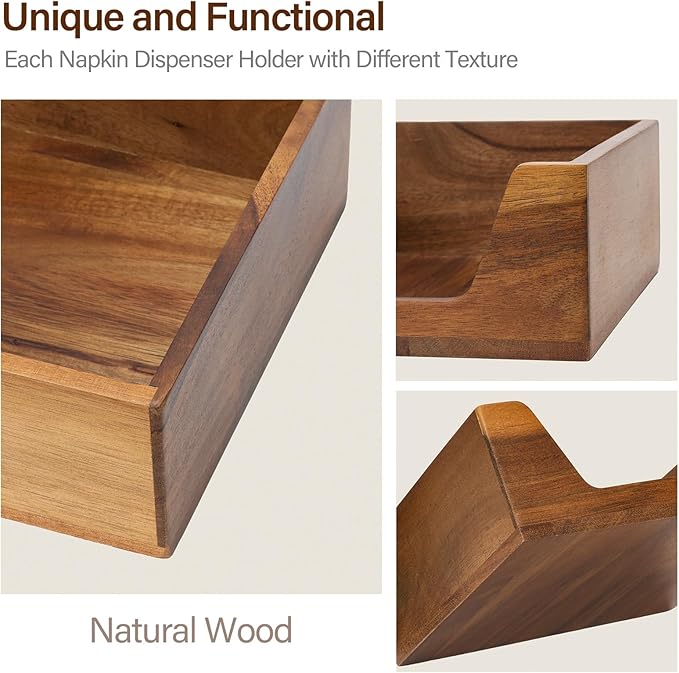 Napkin Holder for Table, Wooden Napkin Dispenser with Side Large Opening for Paper Napkins, Farmhouse Style Square Napkin Holder, Home Kitchen Dining Tabletop Decor