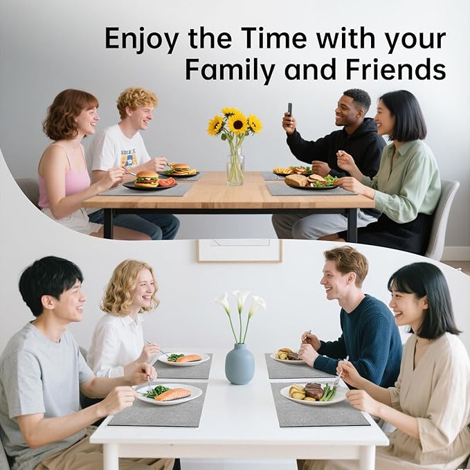 Blue Forest Placemats Set of 6, Dual-Layered Thickened Faux Linen Table Mats Heat Resistant Machine Washable Wrinkle Free Place Mats for Kitchen Dining Outdoor/Indoor (Light Grey)