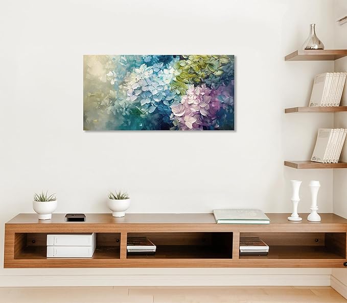 ADJUVANT Wall Art Impressionist Colorful Hydrangea 40" L x 20" W, Vibrant Hydrangea Blooms Canvas Painting Lush Petals Artwork Prints Floral Wall Decor for Living Room Bedroom Dining Room Home Office