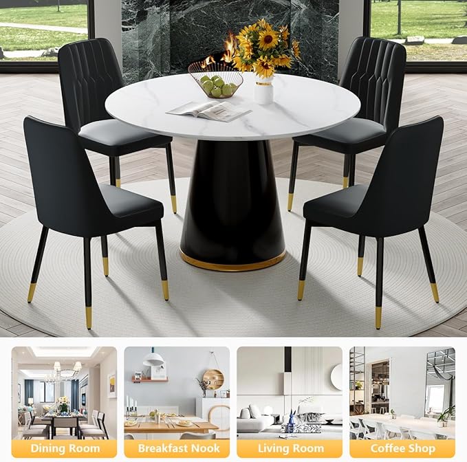 Round Dining Table Set for 4, Modern 45'' Small Dining Table for Kitchen, Space Saving, Easy Assembly