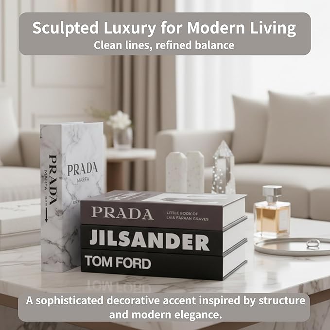 Marble Large | 4 PCS Faux Decorative Books for Home Decor | Not Real Books (Cardboard Boxes) | Coffee Table, Bookshelf & Shelf Styling Display Props for Living Room, Office