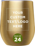 Custom Stemless Wine Glass Tumblers with Lids by Largo 11 oz. Set of 24, Personalized Bulk Pack - Perfect for Wine, Cocktails, Other Hot & Cold Beverages - Gold
