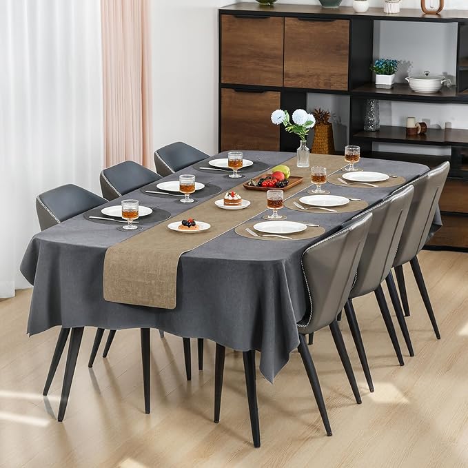 Myir JUN Round Placemats Dual Sided, Faux Leather Place Mats Set of 4 Indoor Placemat for Dining Table Outdoor Place Mat Non-Slip Washable Table Mats (Gray Beige, Set of 4)