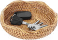 Hipiwe Round Key Basket Bowl for Entryway 7.3" Natural Rattan Fruit Bowl Woven Wicker Basket Serving Tray Rattan Organizer Decorative Baskets for Kitchen Counter Bedside Living Room