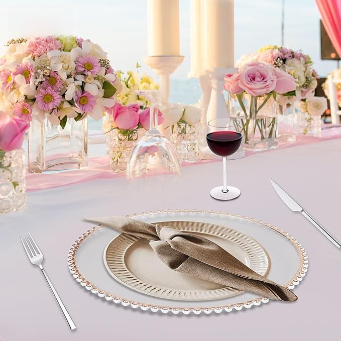 50 Pcs Charger Plates Set, Round Charger Plates, Reusable Serving Plates Embossed Rim Plastic Chargers Plate Decorative Round Plate Chargers for Dinner Plate Table Wedding Shower Decoration