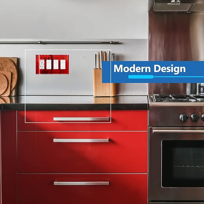 LIDER Reflective Acrylic Decorator Wall Plate, Mirrored Light Switch Plate, Plexiglass Outlet Cover, Acrylic Glass, Oversized 4-Gang 5.25" x 8.88", LWP-34O-ARD, Red