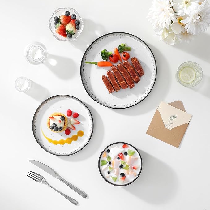 vancasso PLAYA Plates and Bowls Sets, 18 Pieces Beige Dinnerware Sets for Kitchen, Reactive Glaze Dishes Set for 6, Dishwasher and Microwave Safe