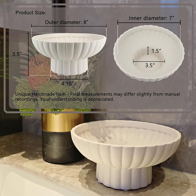 Small Modern Pedestal Bowl 8" Ceramic,Function as Catch-all Bowl,Home Decorative Bowl for Home Decor,Coffee Table Centerpiece