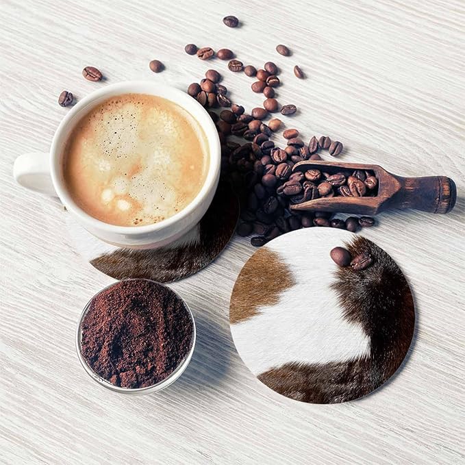 Cow Skin Texture Coasters for Drinks 2 Pack Africa Animal Camouflage Close Up Hairy Texture Tabletop Protection Kitchen and Coffee Table Décor & Accessories,Set of 2