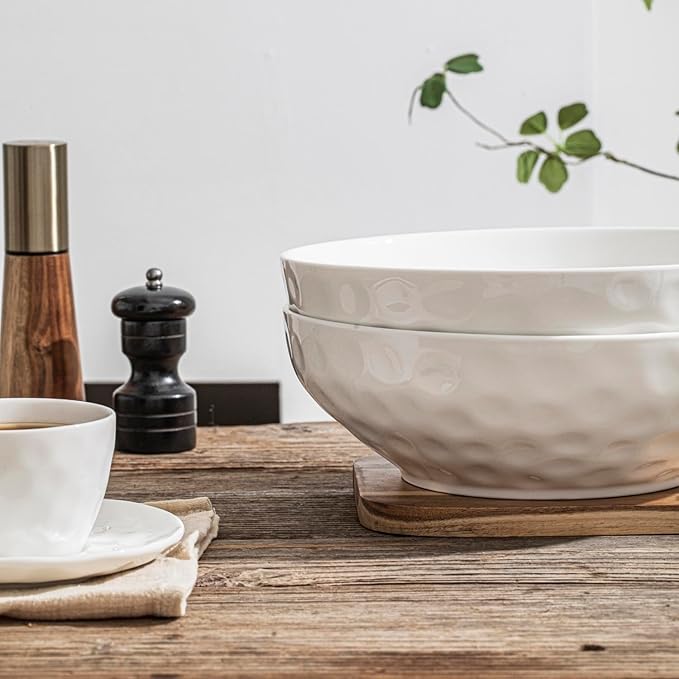 HOMBENE Large Pasta Bowls Set of 2, 9 Inch Pasta Serving Bowl Dinner Bowls, Wide and Shallow Microwave Dishwasher Safe Bowl Set of 2