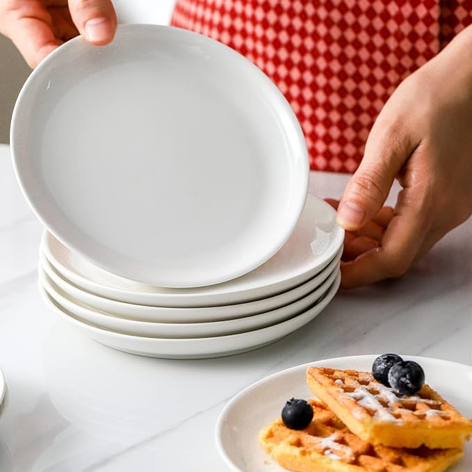 4 Piece Ceramic Appetizer Plates, 5.6 Inch Small Dessert Plates Set, White Round Plates for Bread, Butter, Snack, Lightweight Dinnerware Saucer Sets - Ivory, Oven, Microwave & Dishwasher Safe