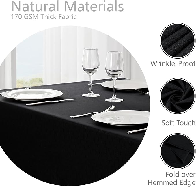 2 Pack Rectangle Tablecloth, 60x84 inch, Water Resistant Wrinkle Free Linen Textured Table Cloth Washable, Decorative Fabric Table Cover for Dining, Party and Camping, Black