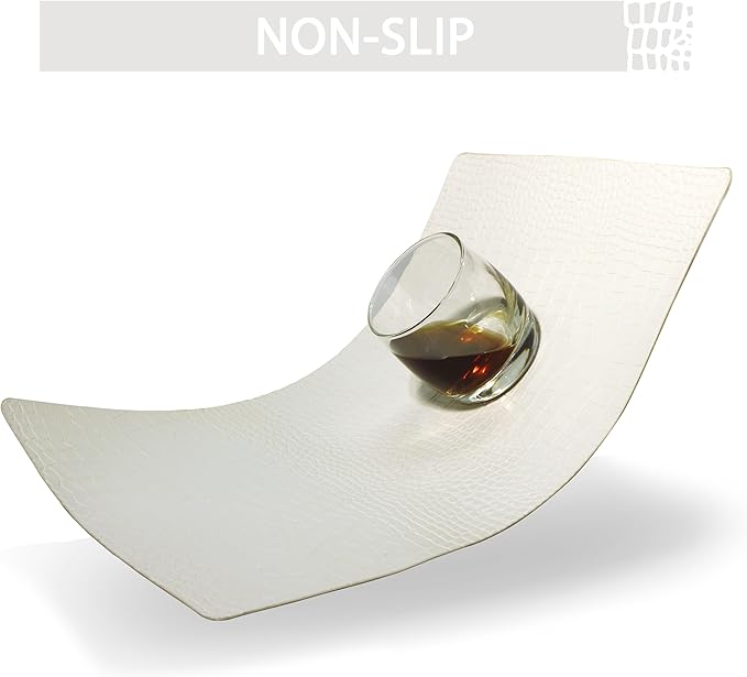 Jovono Faux Leather Placemats Set of 4,Waterproof & Heat Resistant Dinner Place Mats for Dining Table, Non-Slip Crocodile Embossed, White (17.8x11.8 Inch)