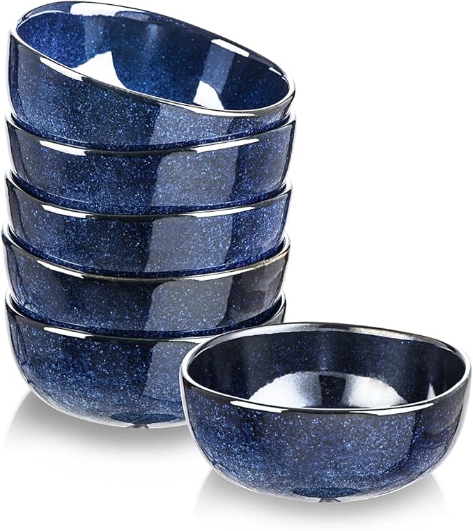 vicrays Ceramic Cereal Bowls - 26 Ounce Porcelain Soup Salad Rice Dessert Cream Set - Chip Resistant Dishwasher Microwave Safe - Set of 6 (Blue)