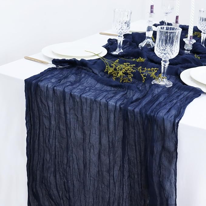 Wedding Cheesecloth Table Runner Bulk Gauze Table Runners Navy Blue 10FT Boho Cheese Cloth Fabric Romantic Wedding Centerpieces for Tables Navy Sheer Chiffon Table Runner for Bridal Party Reception