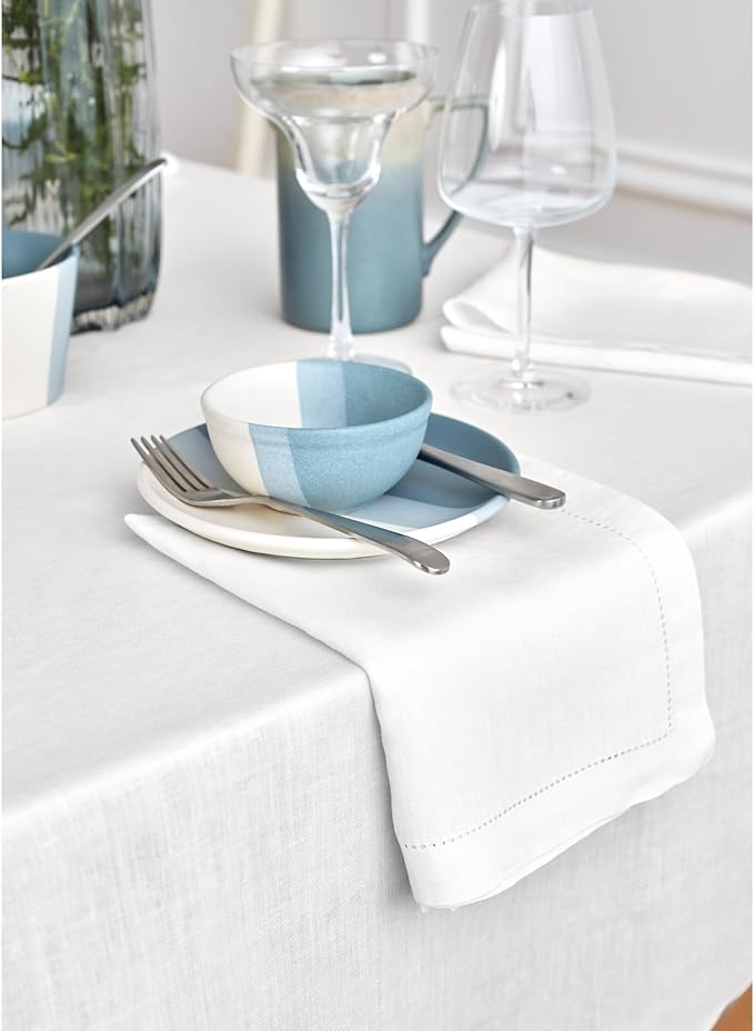 Solino Home White Linen Tablecloth 70 x 90 Inch - 100% Pure Linen Table Cloth for Rectangle Tables - Sonoma, Machine Washable Tablecloth for Winter, Valentines, Spring, Easter
