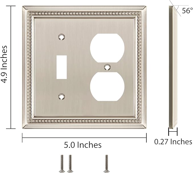 Henne Bery Sunken Pearls Heavy Duty Decorative Wall Plate Switch Plate Outlet Cover (Toggle/Duplex, Satin Nickel)