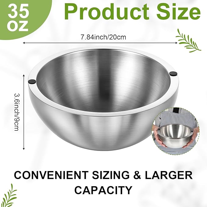Dip Bowl,Large Heat Insulated Stainless Steel Bowls Ideal for Guacamole Salsa,Double Walled Insulated Cold or Hot Serving Bowl for Parties outdoor(1,35 oz)