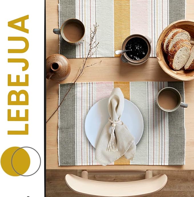 Napkin Rings Set of 6 - Wooden Beads Napkin Rings | Rustic Wooden Napkin Ring Holder for Table Decoration | Handmade LEBEJUA Napkin Ring with Wood Bead & Tassels Farmhouse Napkin Holder Boho Style