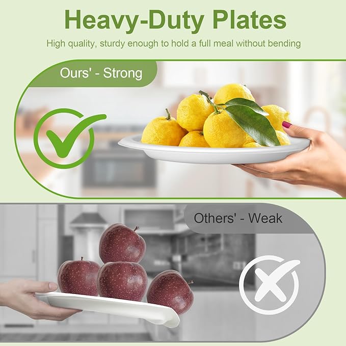Disposable Paper Plates 10 Inch Bulk [125 Pack - White ] Heavy Duty Eco Friendly Compostable Dinner Plates, Biodegradable Sturdy Paper Plates Large, Microwave-Safe