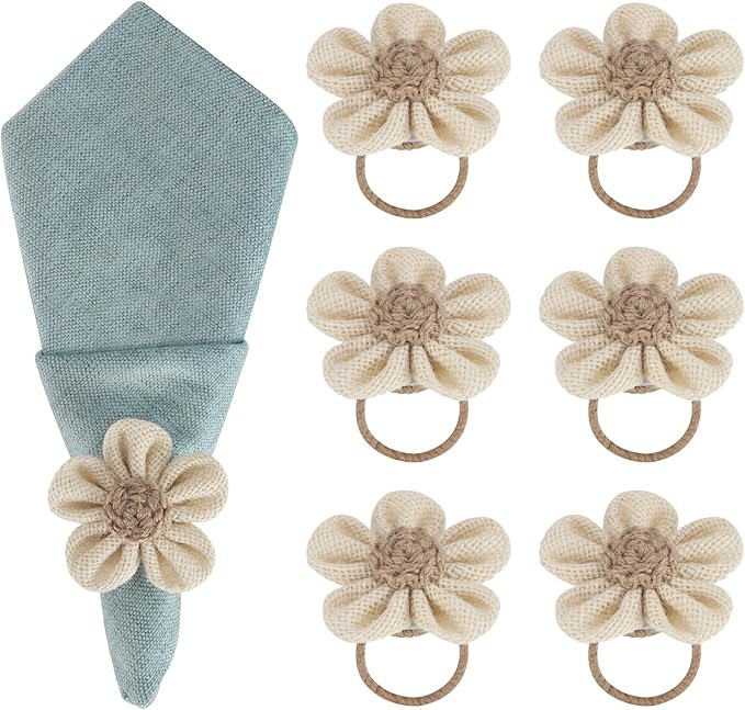 Valentine's Day Napkin Rings Set of 6 Handmade Rustic Napkin Rings Reusable Boho Napkin Ring for Elegant Dining Table Decoration Perfect for Christmas, Thanksgiving, Wedding, Holiday, Everyday Use