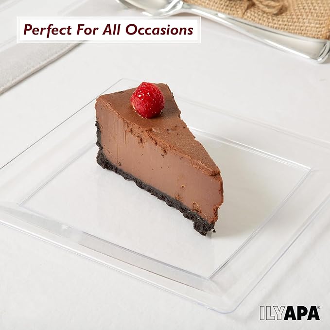 Ilyapa 50 Pack 6 Inch Disposable Dessert Plates, Plastic Party Sets for 50 Guests, Clear Appetizer and Cake Plates 6", Party & Dinner Accessories, Square