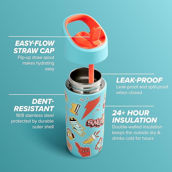 Gatorade Kids' Rookie Metal Water Bottle, 12oz, Stainless Steel Bottle, Double-Wall Insulation, Vacuum Insulated, Thermo Mug
