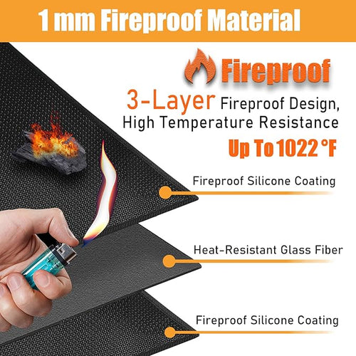 24x48in Heat Resistant Grill Mats for Outdoor Grill to Protect Your Prep Table and Outdoor Grill Table - Fire Proof & Water Proof & Oil Proof BBQ Mat - Black (1mm)