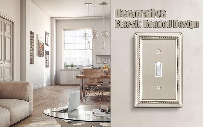 Henne Bery Sunken Pearls Heavy Duty Decorative Wall Plate Switch Plate Outlet Cover (Single Toggle, 2 Pack, Satin Nickel)