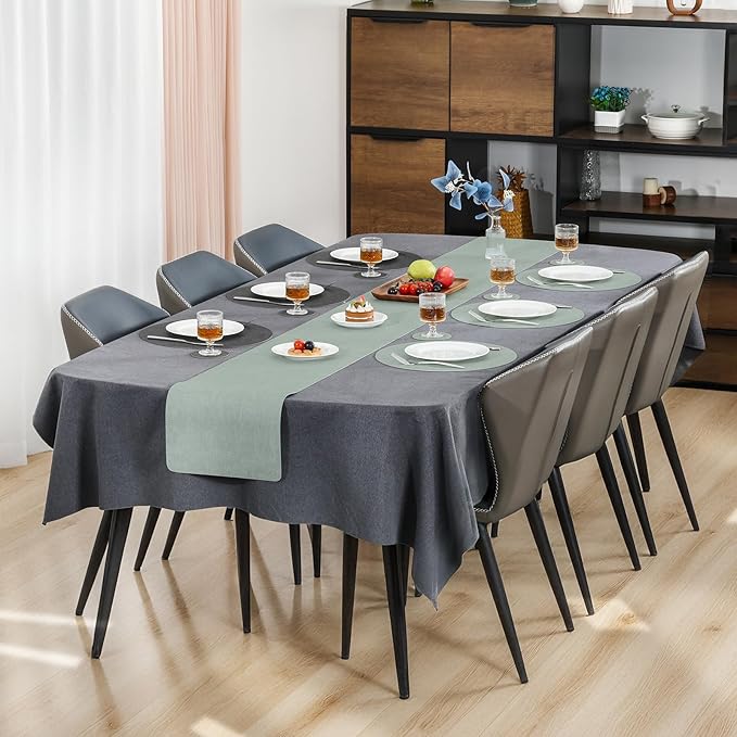 Myir JUN Round Placemats Dual Sided, Faux Leather Place Mats Set of 8 Indoor for Dining Table Outdoor Non-Slip Washable Table Mats (Set of 8, Gray Sage Green)